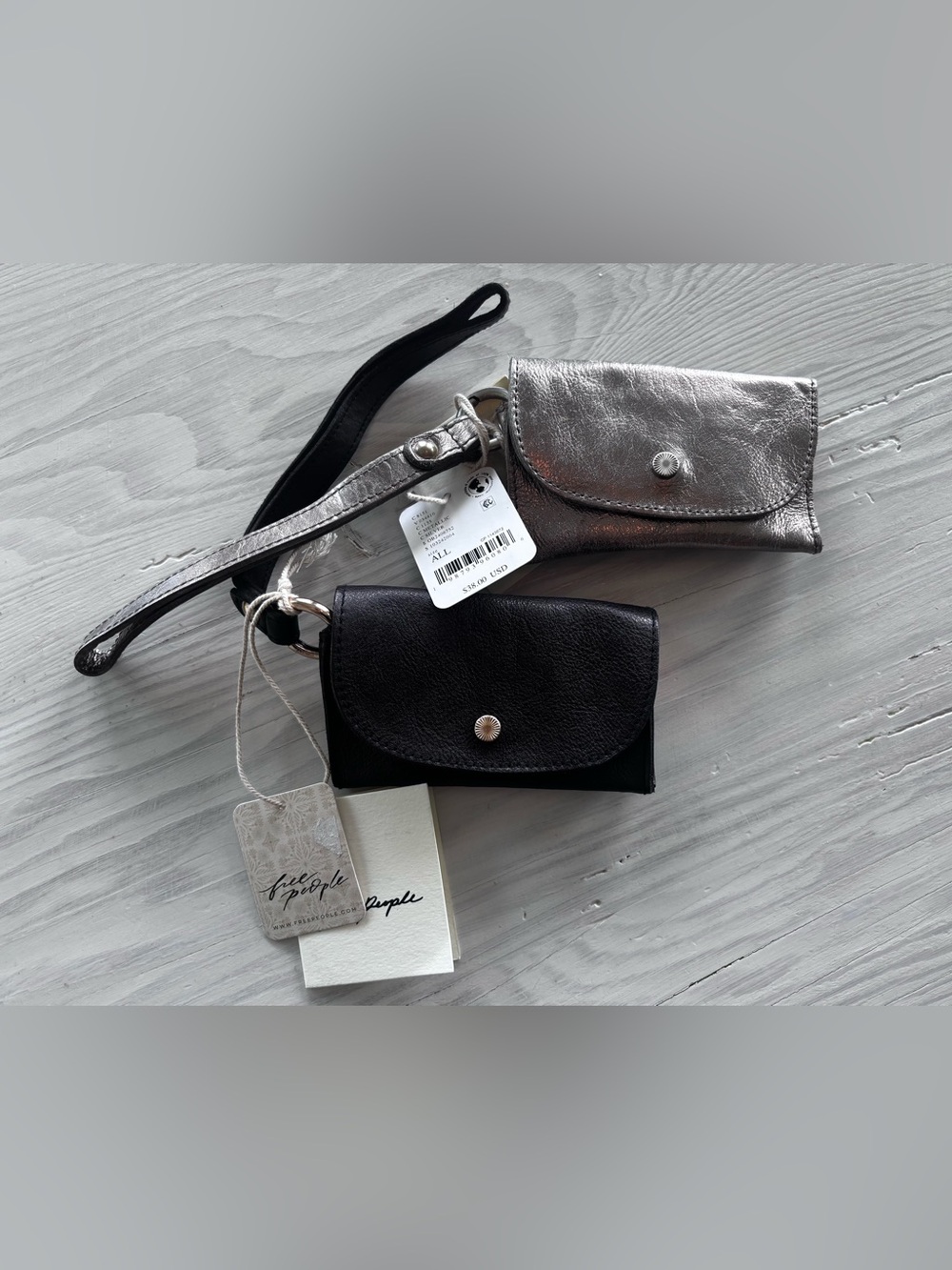 Free People Leather Bag Lanyard Lot Of 2 (Black and Silver) - Picture 2 of 3